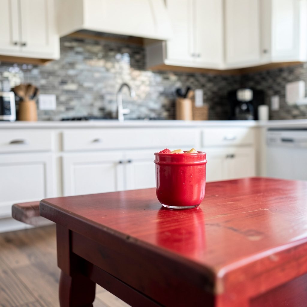 Warmly toned photograph of light wood kitchen cabinetry with stainless steel pulls, soft natural light on smooth pale doors and open shelving, calm and orderly mood in cream and beige tones.